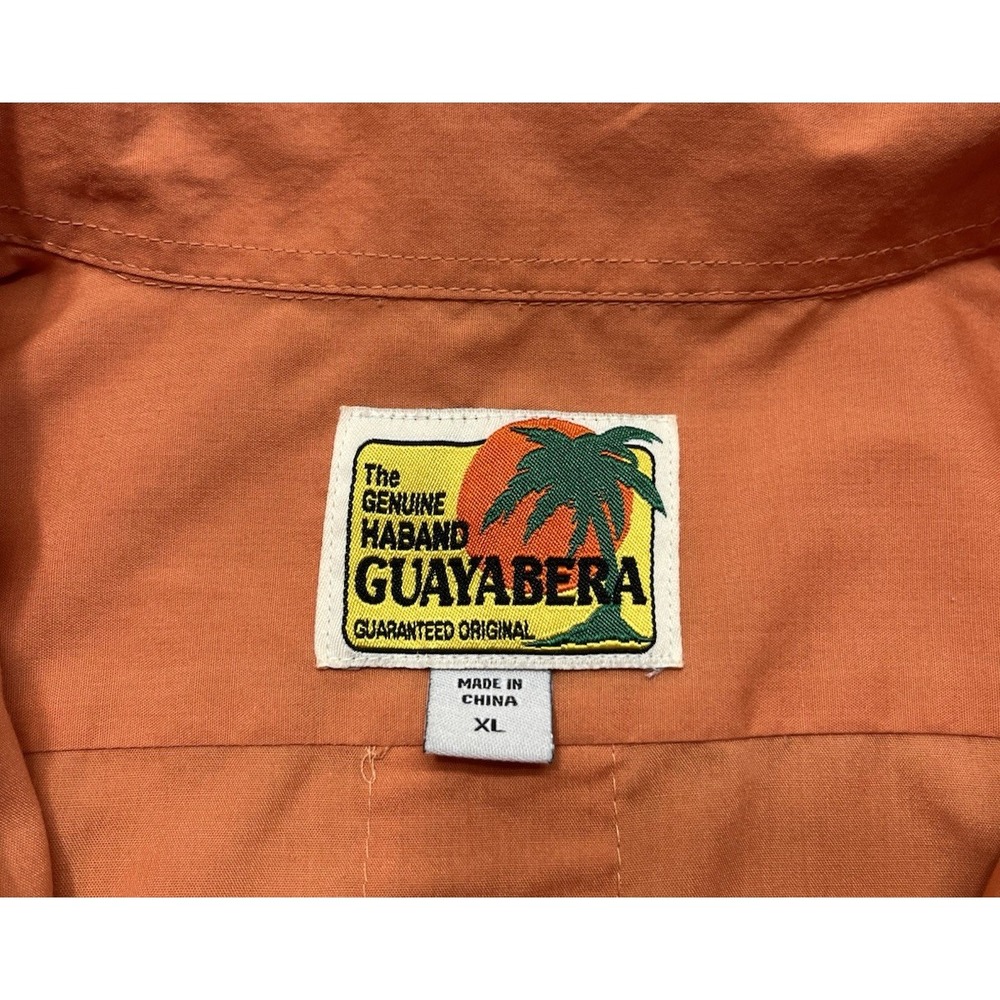 The Genuine Haband Guayabera Shirt Men XL Orange Full Zip Embroidered Vacation - Picture 4 of 14